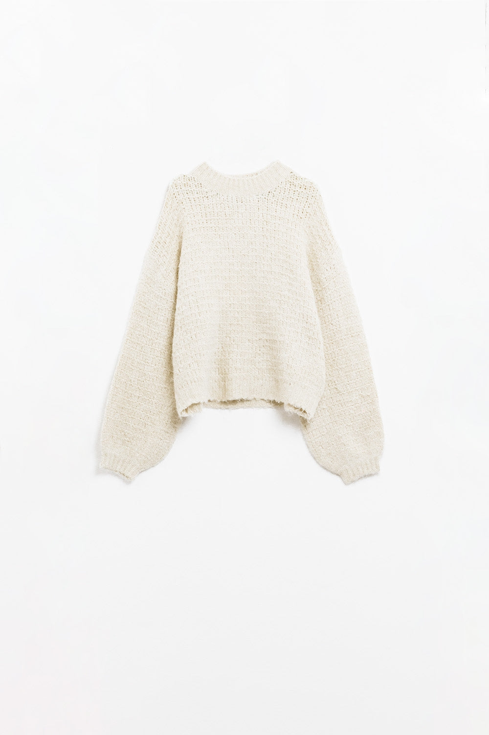 Jersey de punto beige con mangas globo