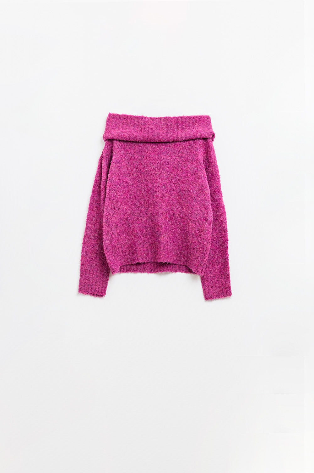 jersey de punto con cuello barco en fucsia