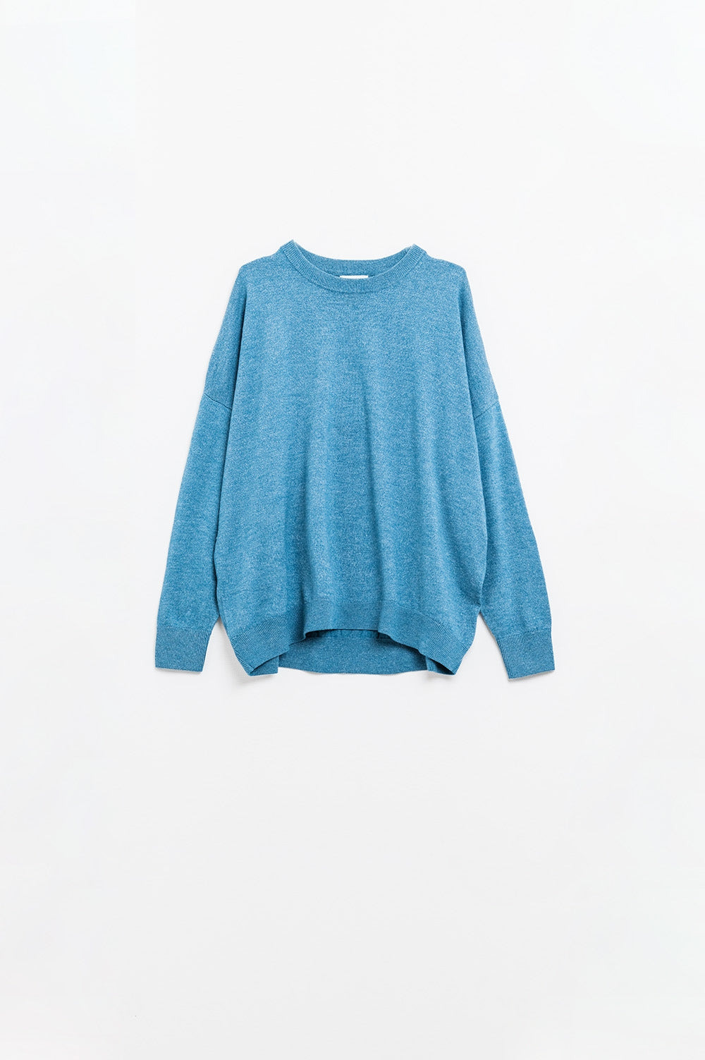 Jersey holgado de punto fino en azul con cuello redondo