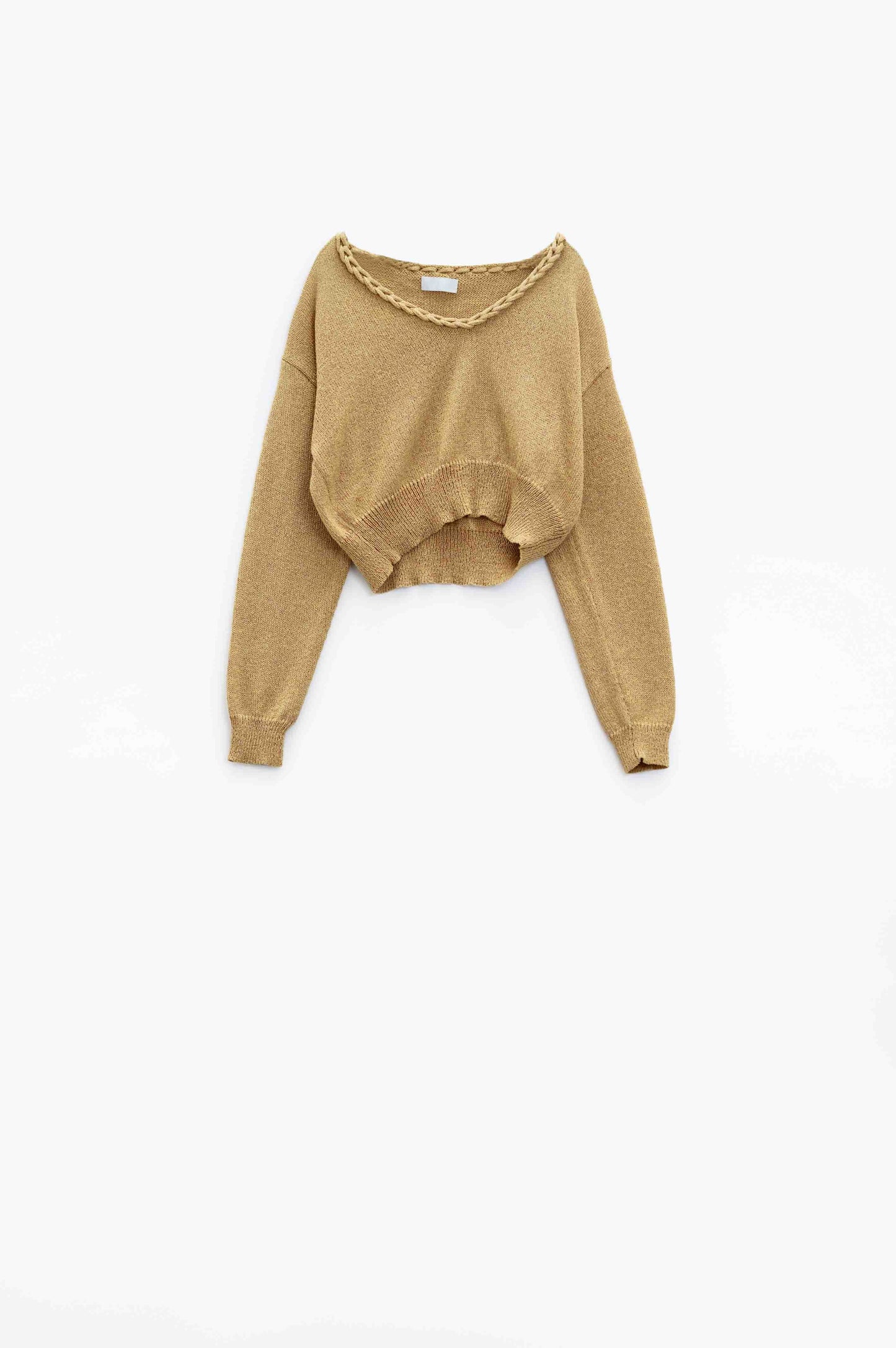 Jersey Ligero Con Cuello En V Ancho Y Detalle Trenzado En Dorado