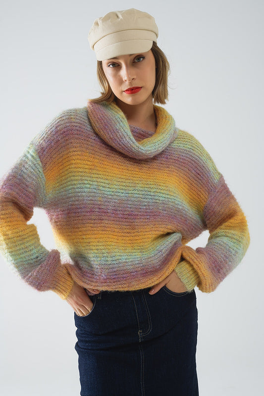 Q2 Jersey oversize de cuello alto Comfy Sweater multicolor