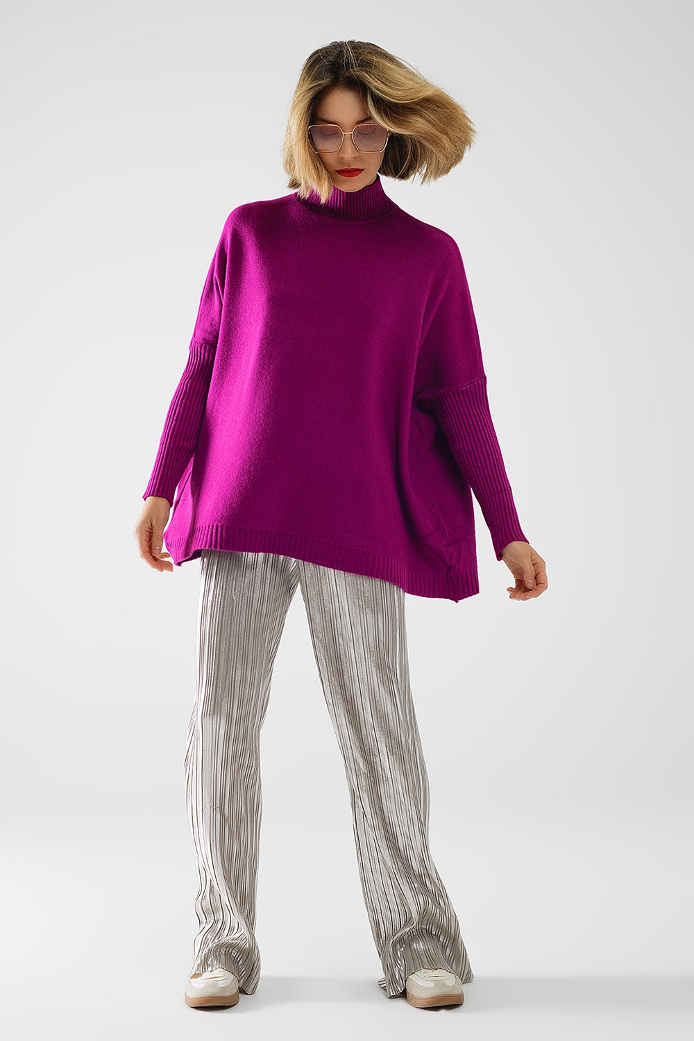 jersey oversize fucsia suave con mangas de canalé