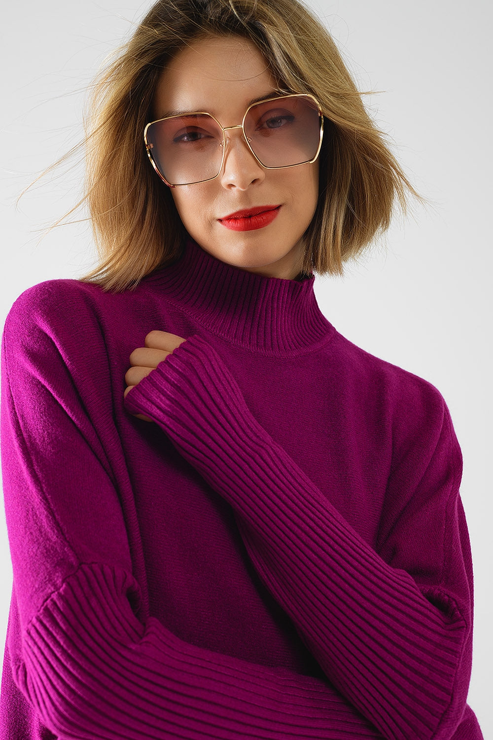 jersey oversize fucsia suave con mangas de canalé