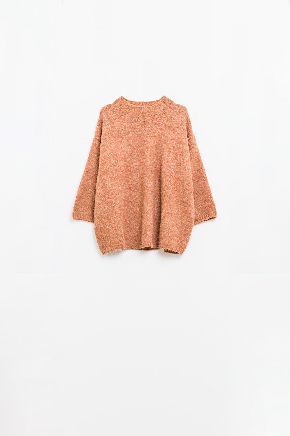 Jersey relajado con manga francesa y cuello redondo en camel