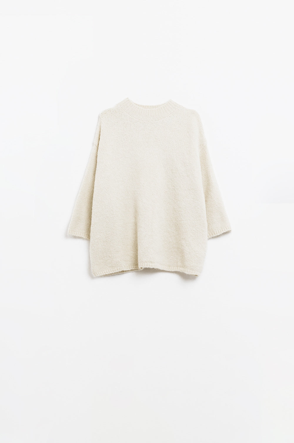 Jersey Relaxed de manga 3/4 y cuello redondo en color crema