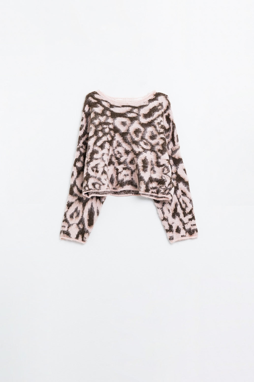 Jersey rosa con estampado de leopardo de punto de lana