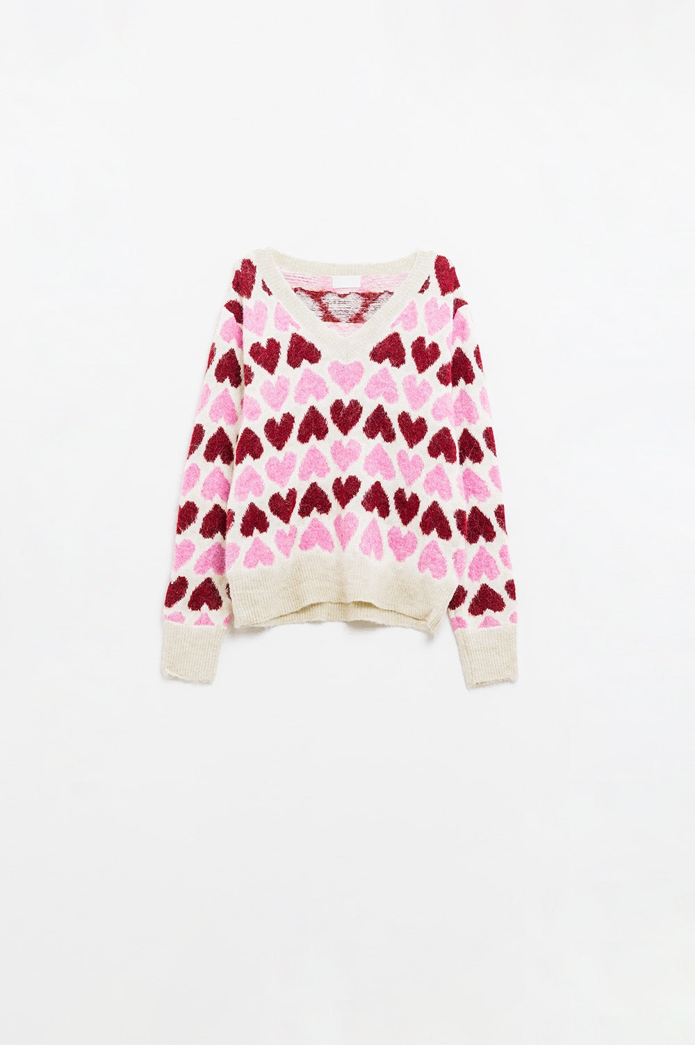jersey suave en crudo con corazones rosas
