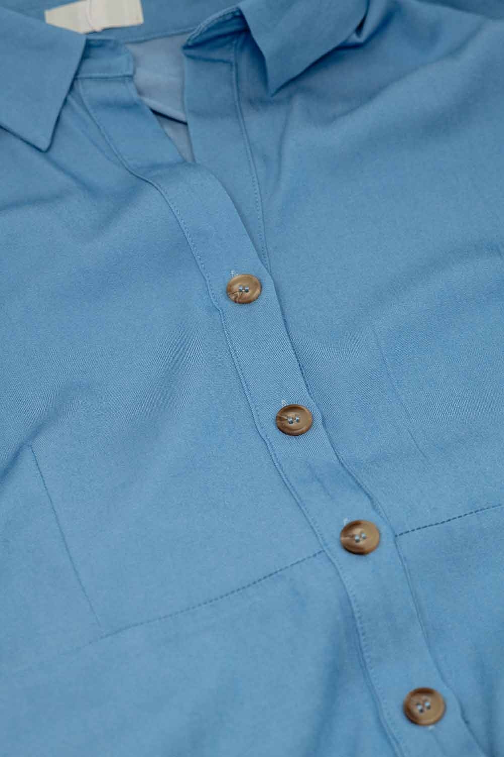 Maxi Vestido Camisero Azul Con Cuello Polo