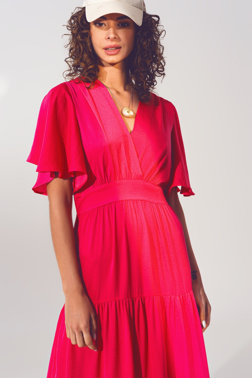 Maxi Vestido Smock Cuello en V fucsia
