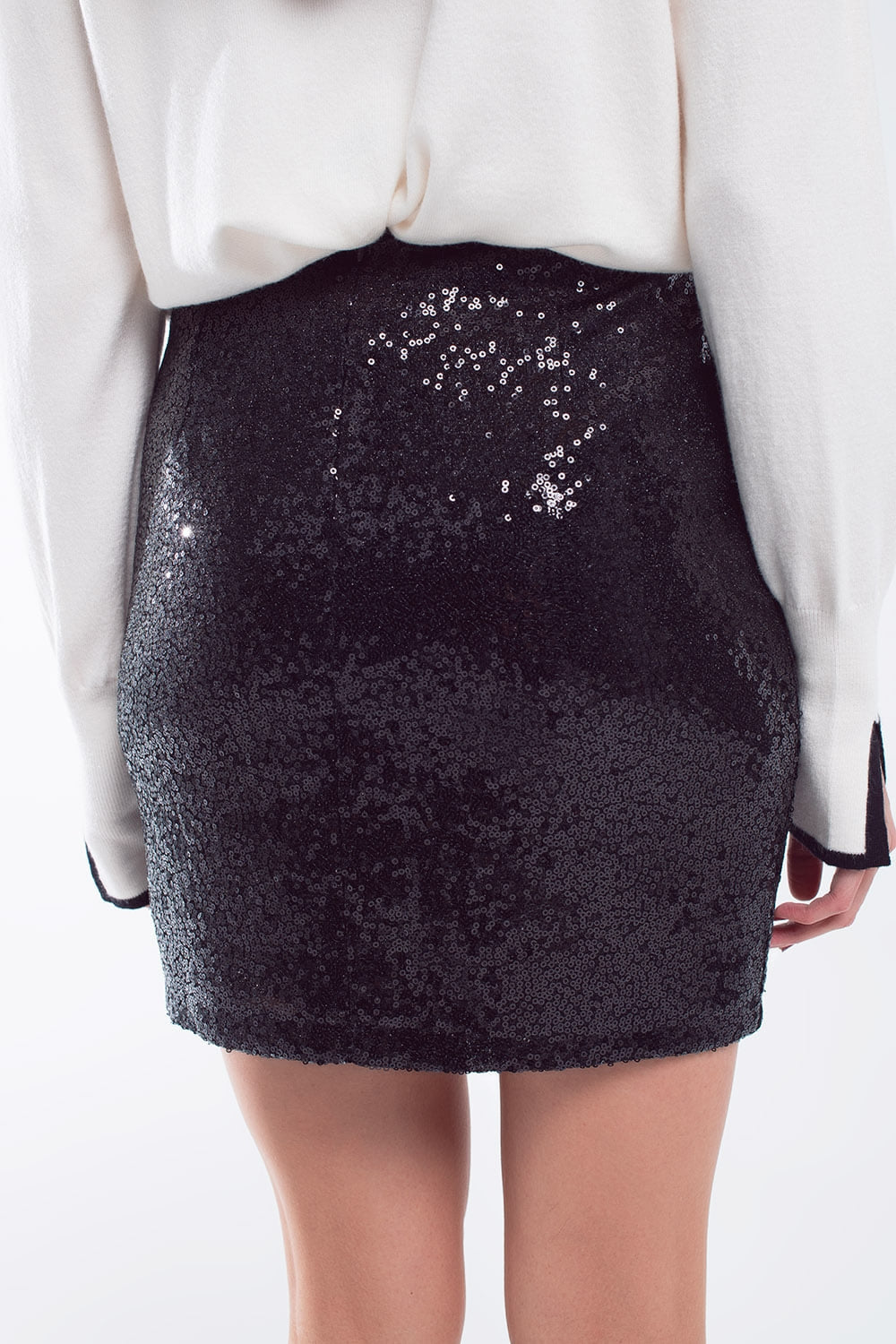 Mini Falda Bodycon de Lentejuelas Negras Pequeñas