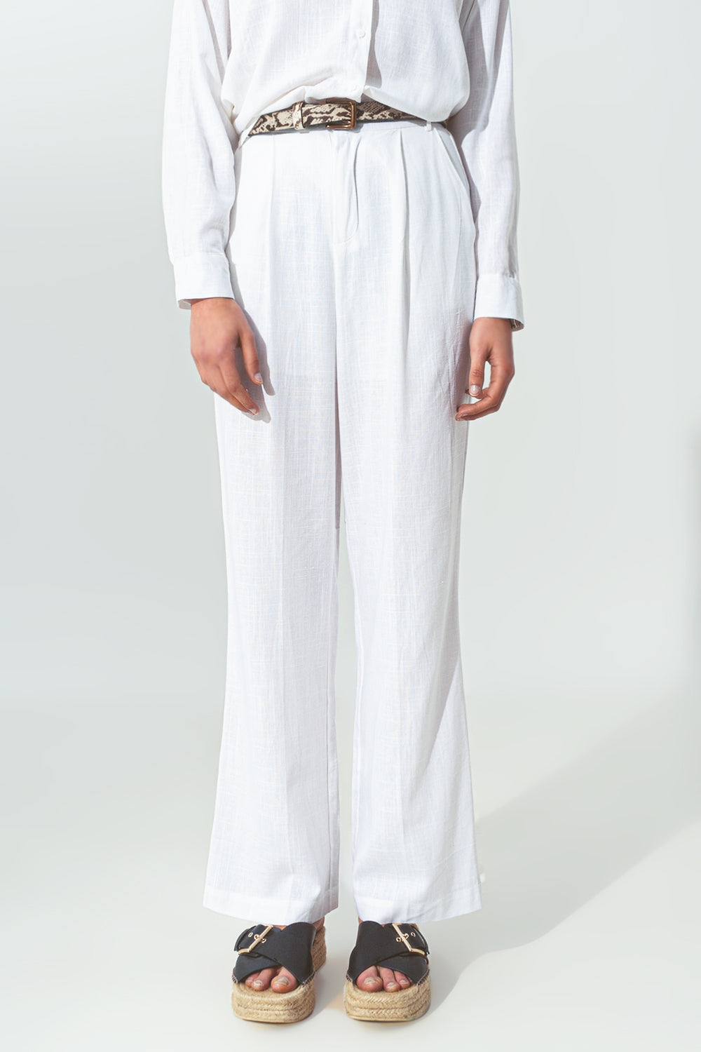 pantalón ancho de pinzas tejido algodon ligero en Blanco