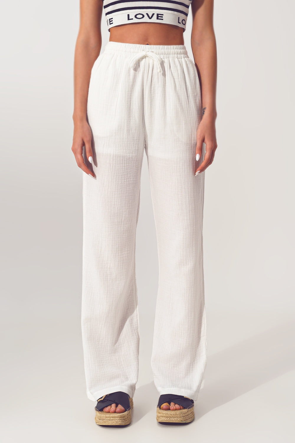Pantalón Ancho Texturizado en Blanco