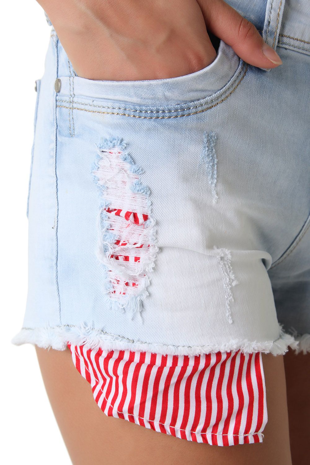 Pantalón corto vaquero con bolsillo a rayas