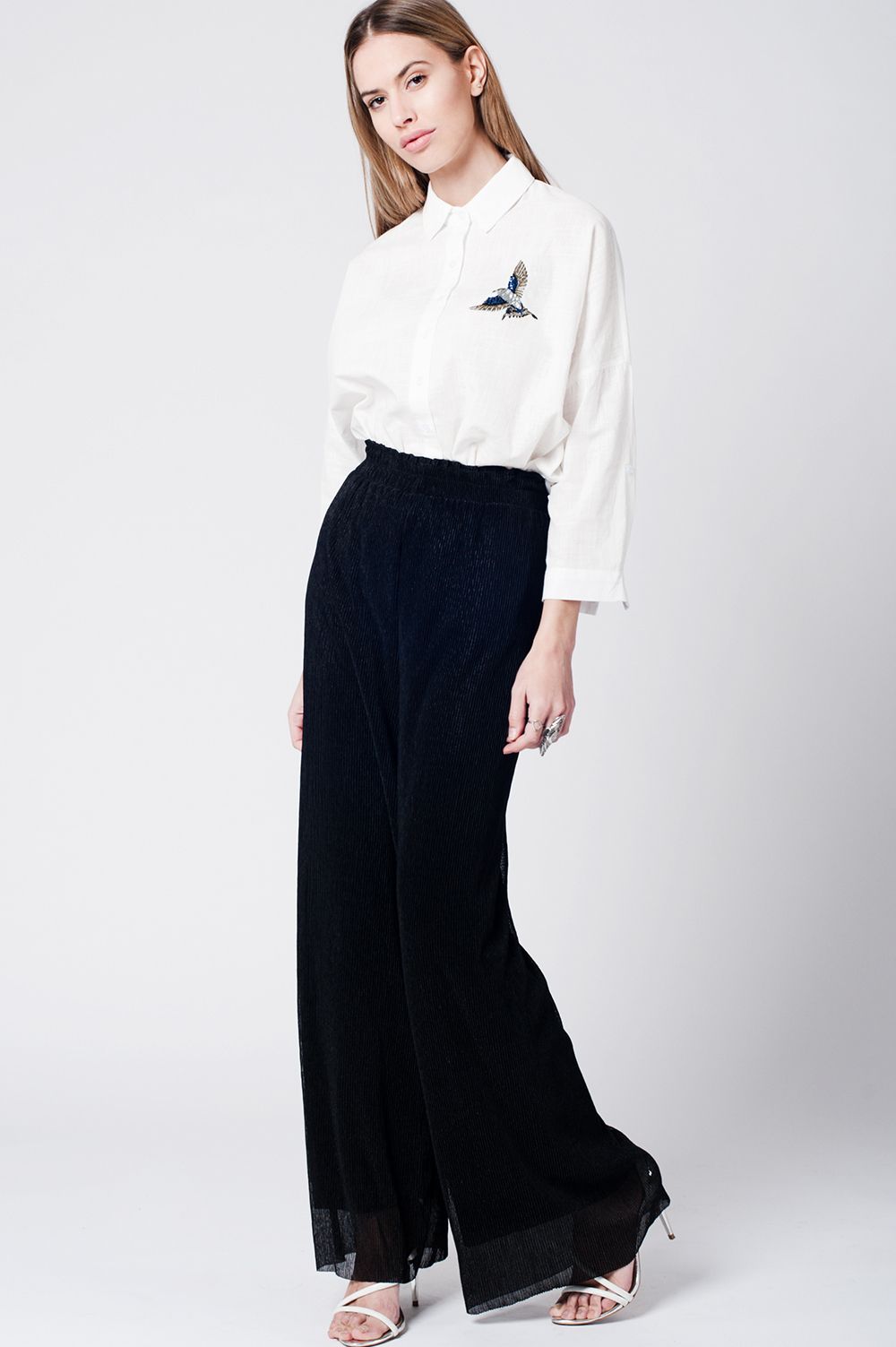 Pantalon de bambula negro con pernera ancha
