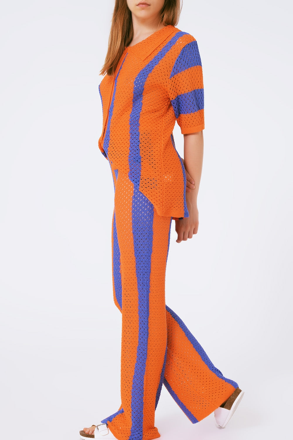 pantalon de crochet a rayas naranja