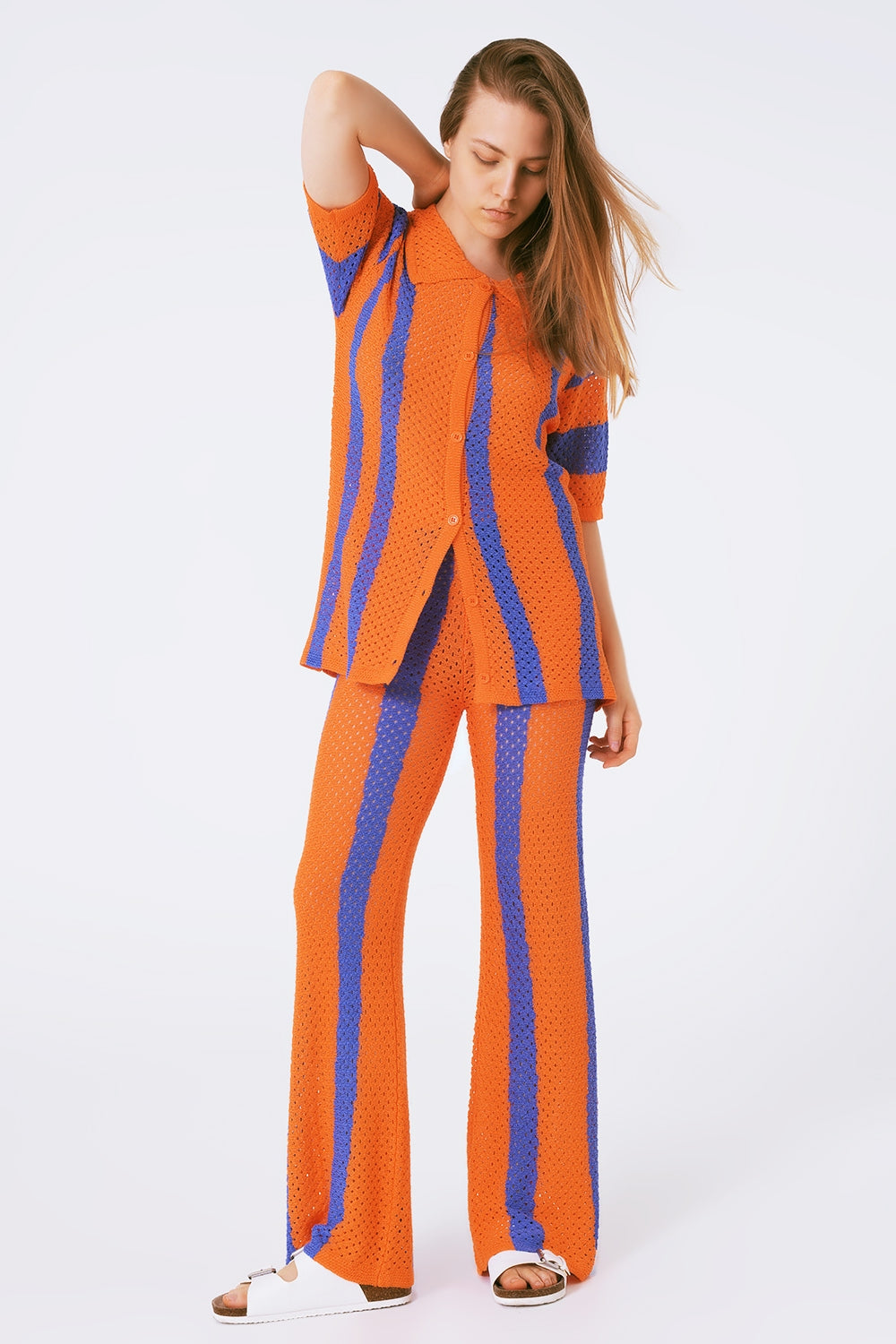 pantalon de crochet a rayas naranja