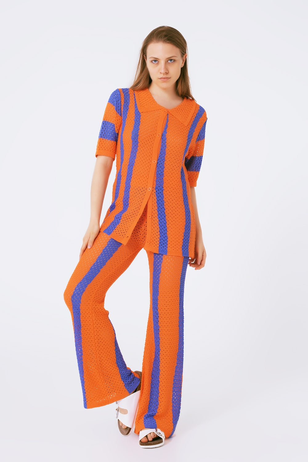 pantalon de crochet a rayas naranja