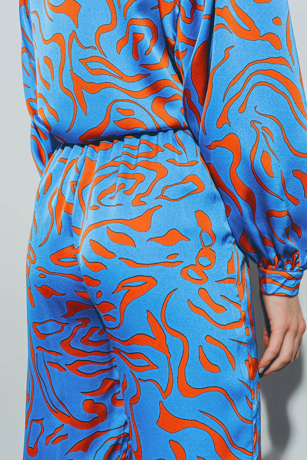 Pantalón de Raso con Cintura Elástica en Azul