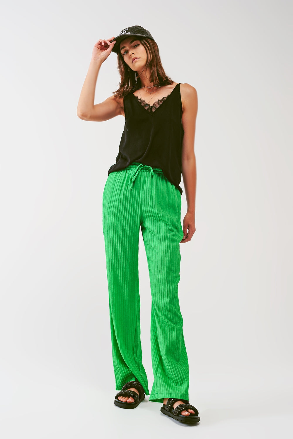 Pantalón de rayas holgado en verde
