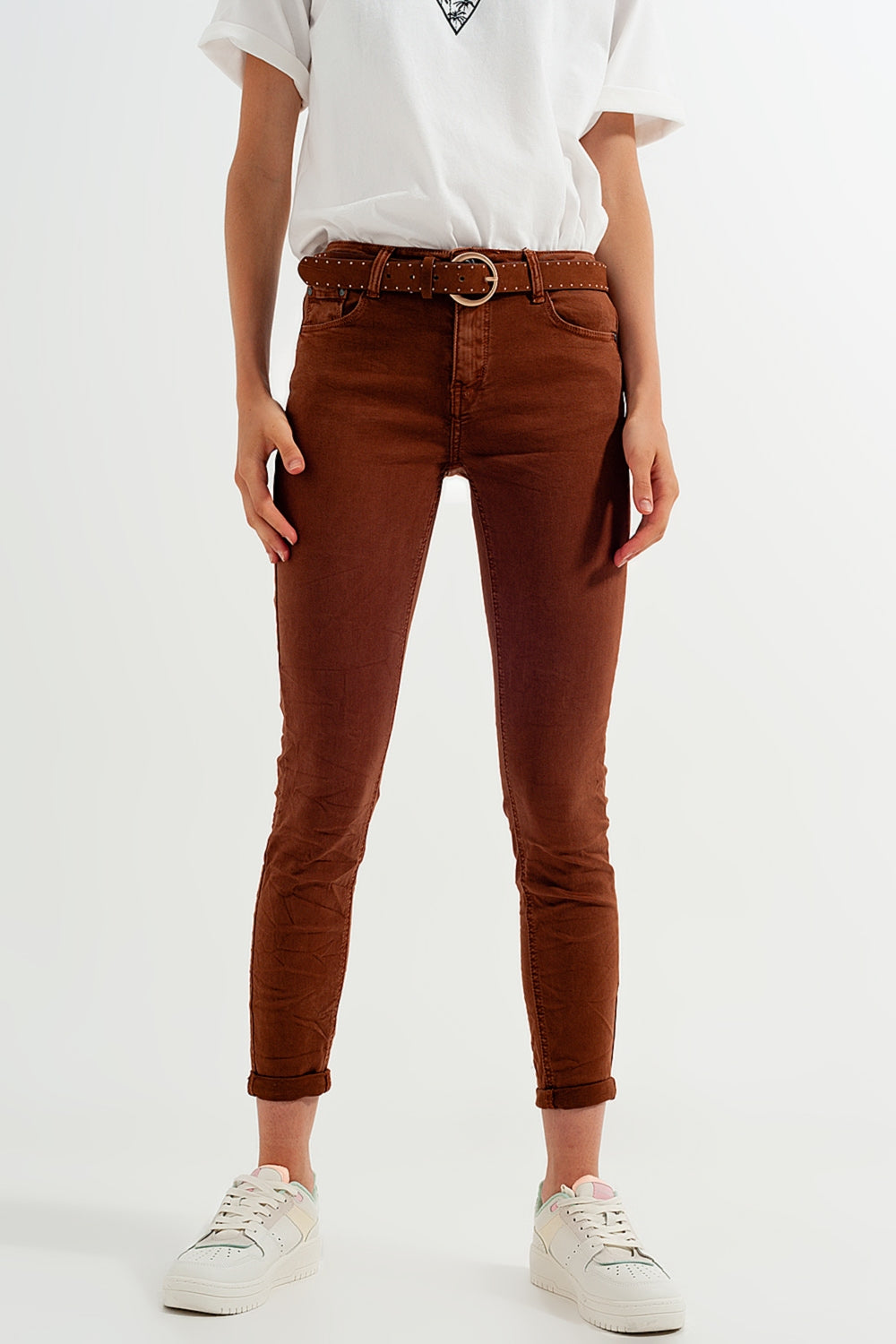 Pantalon de talle alto color camel