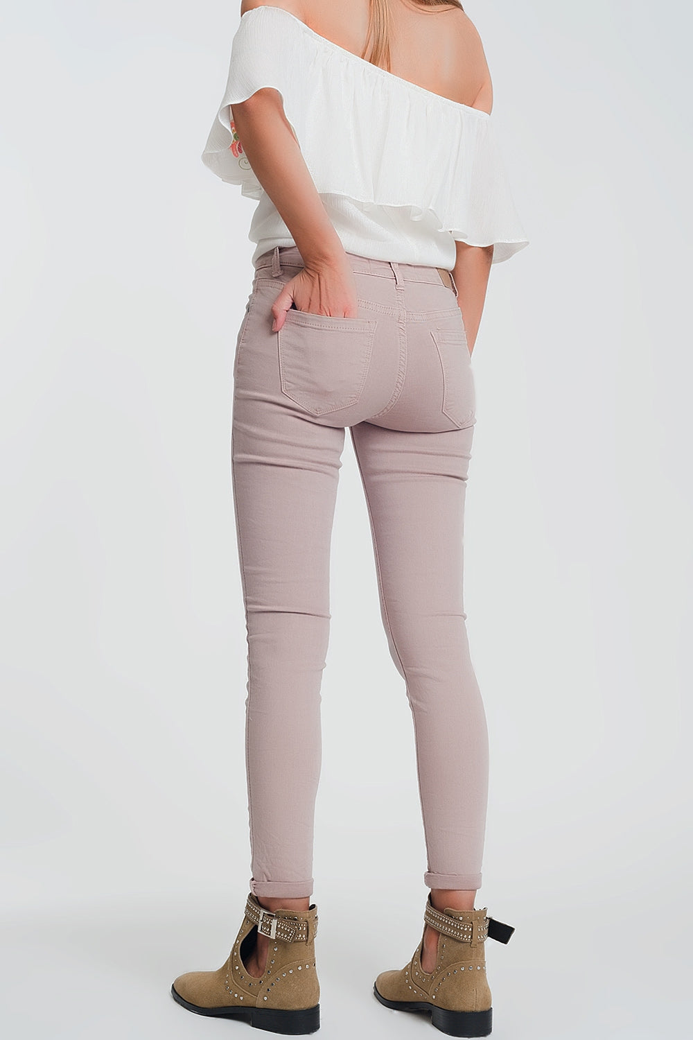 Pantalon de talle alto super ajustado en color rosa