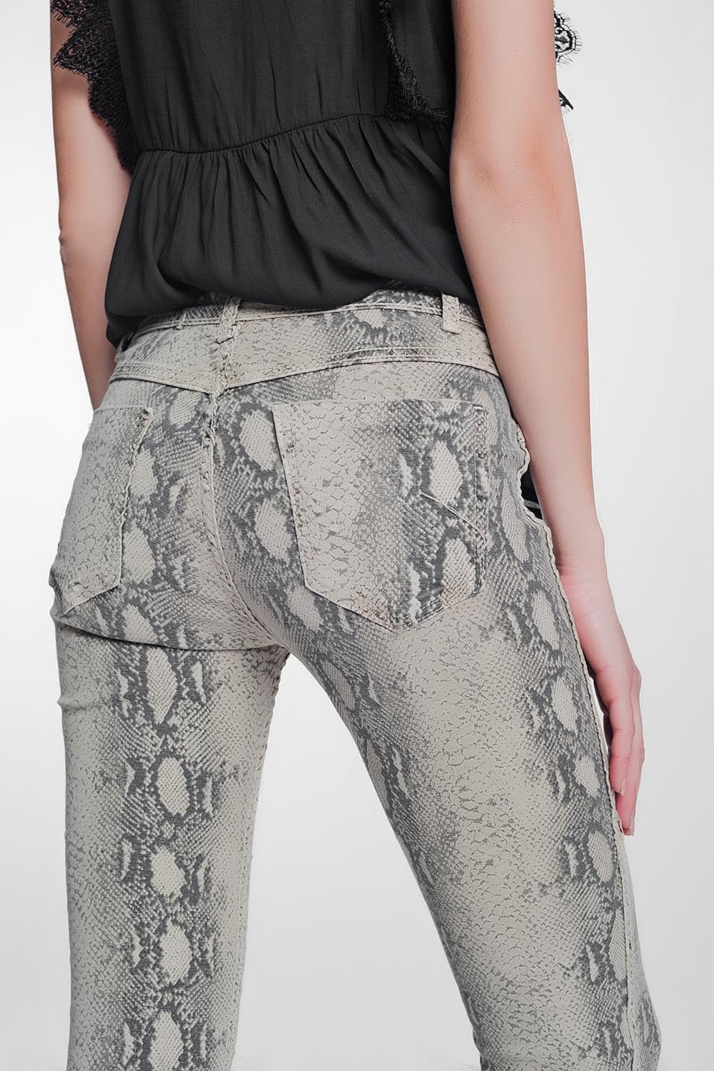 Pantalon estampado serpiente reversible en beige