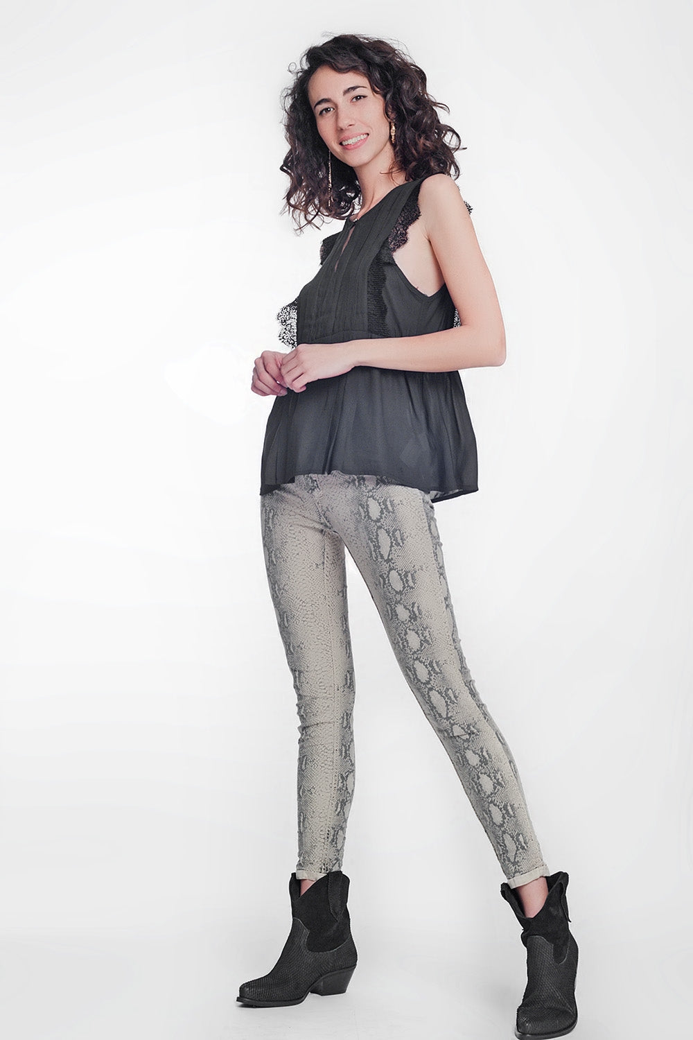 Pantalon estampado serpiente reversible en beige
