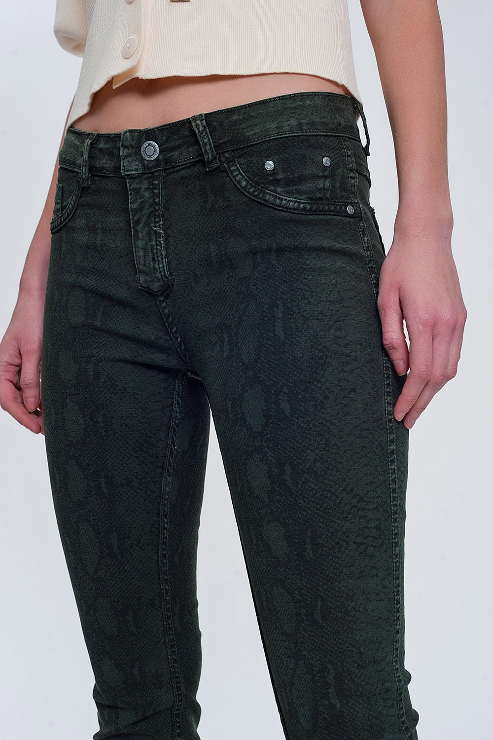 Pantalon estampado serpiente reversible en caqui