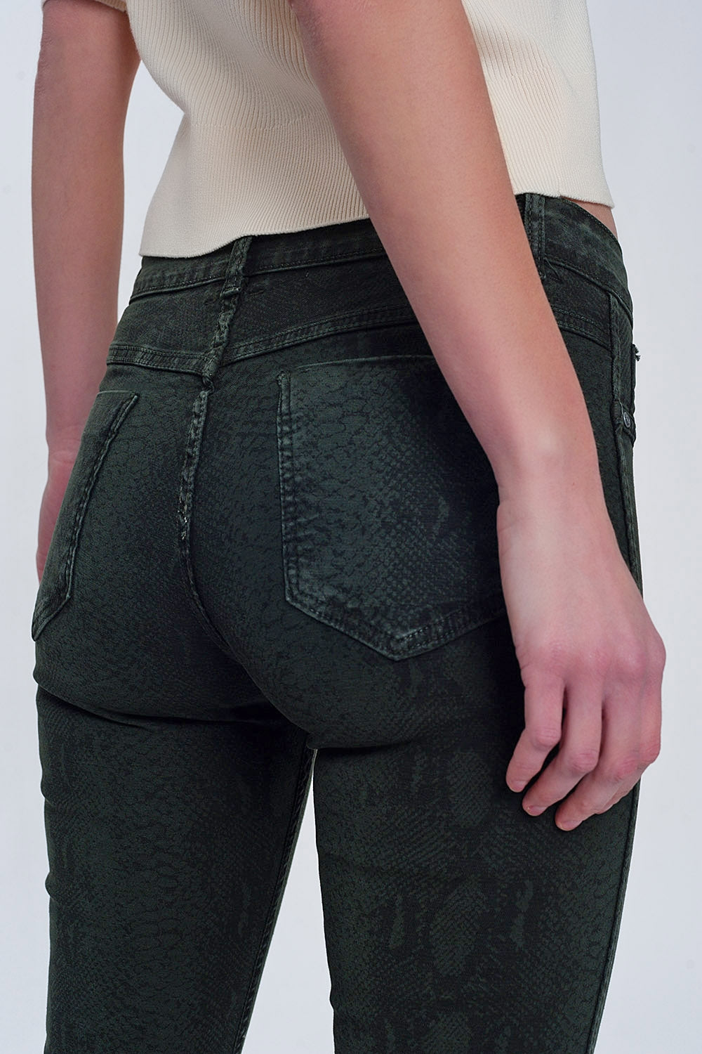 Pantalon estampado serpiente reversible en caqui