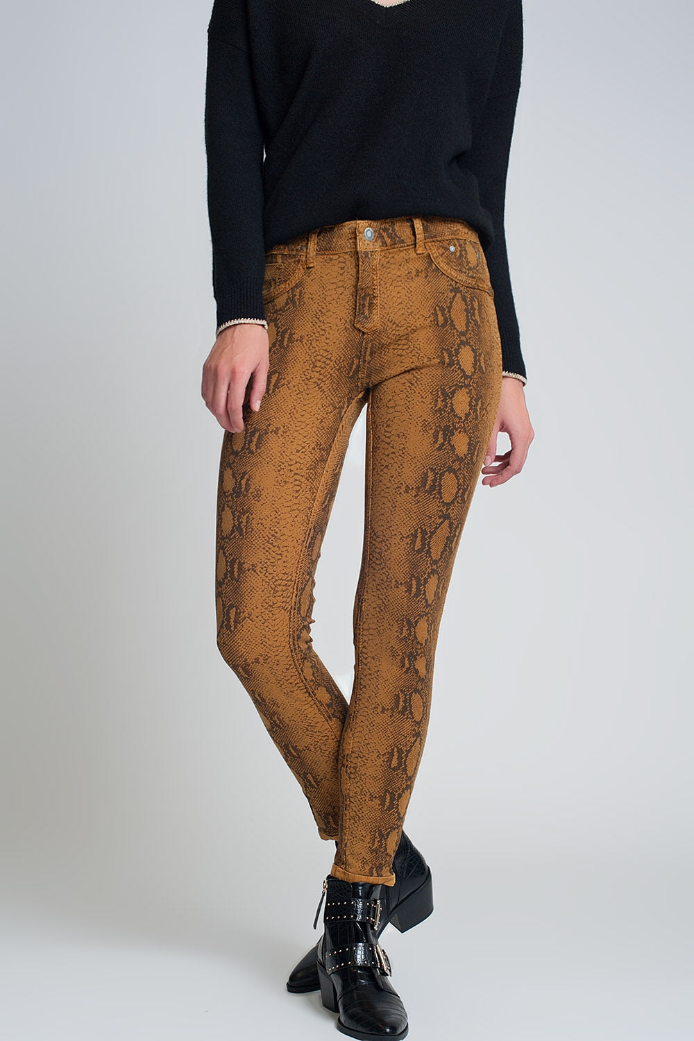 Pantalon estampado serpiente reversible en Mustard