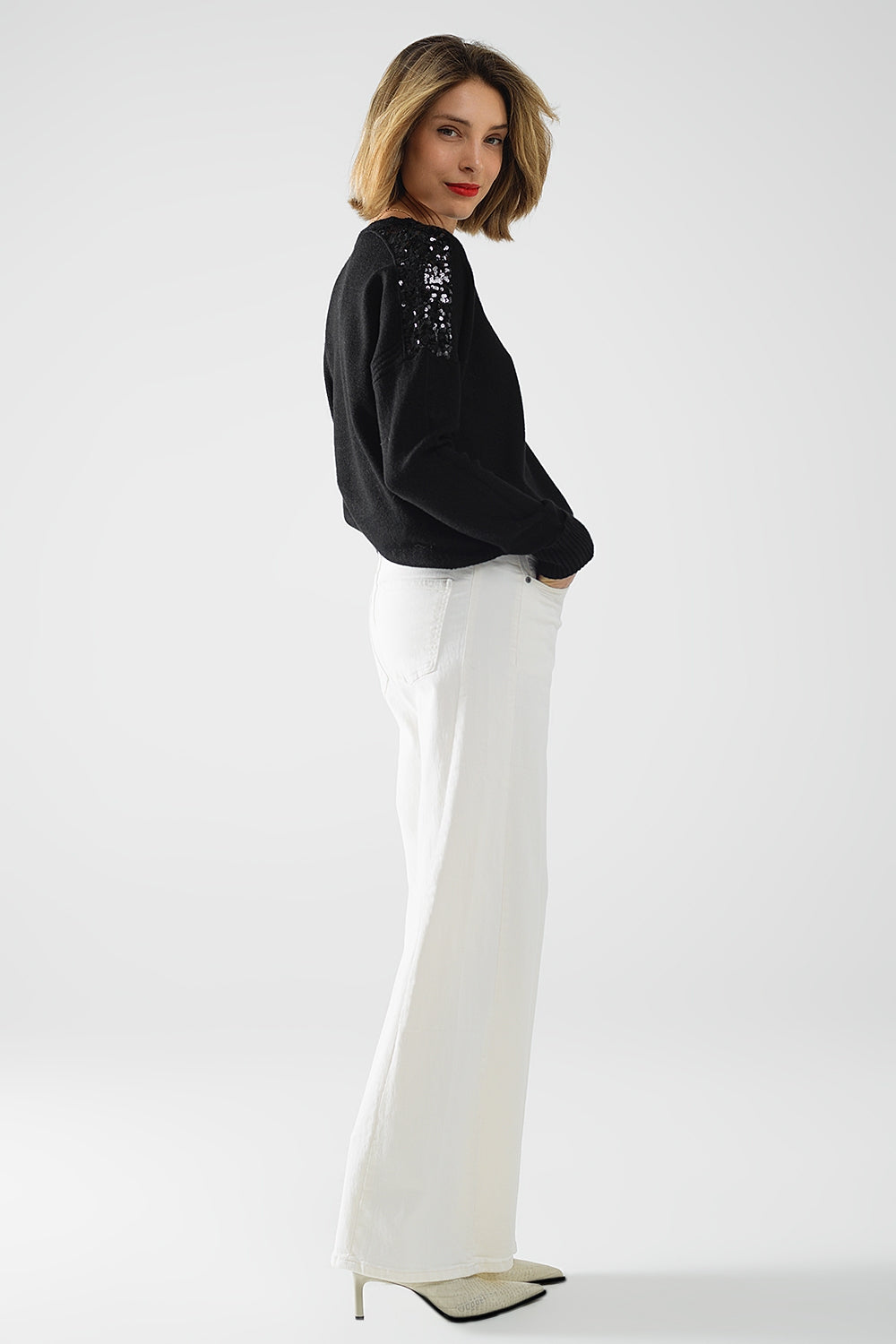 Pantalón extra ancho en color crema
