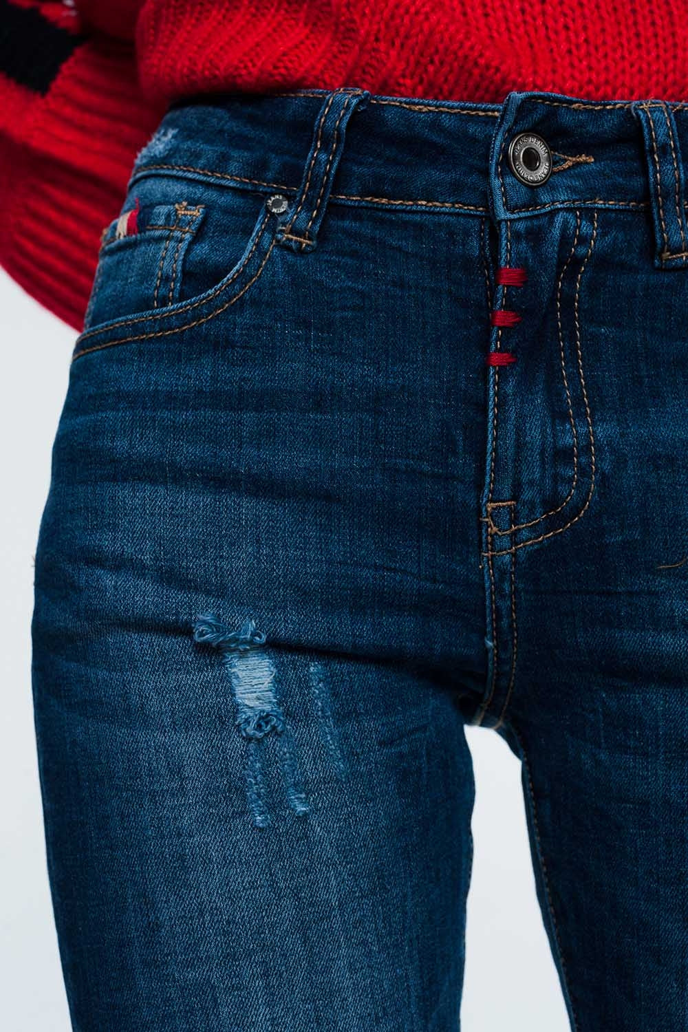 Pantalon vaquero slim con detalle de hilo en colores