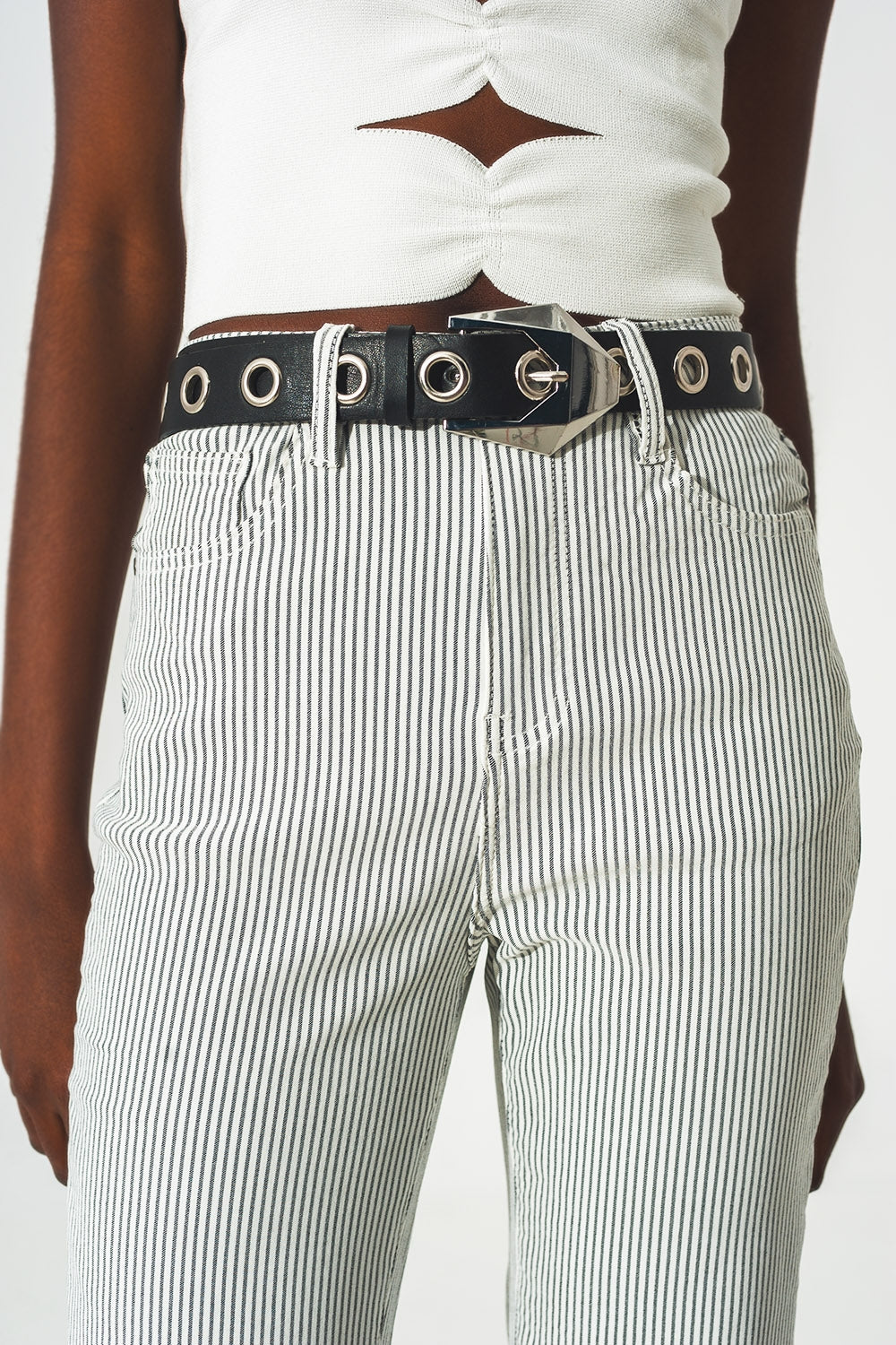 Pantalones acampanados a rayas grises