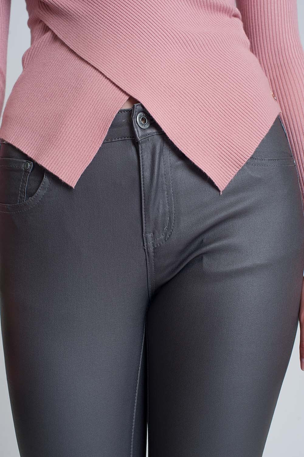 Pantalones ajustados de talle alto en gris