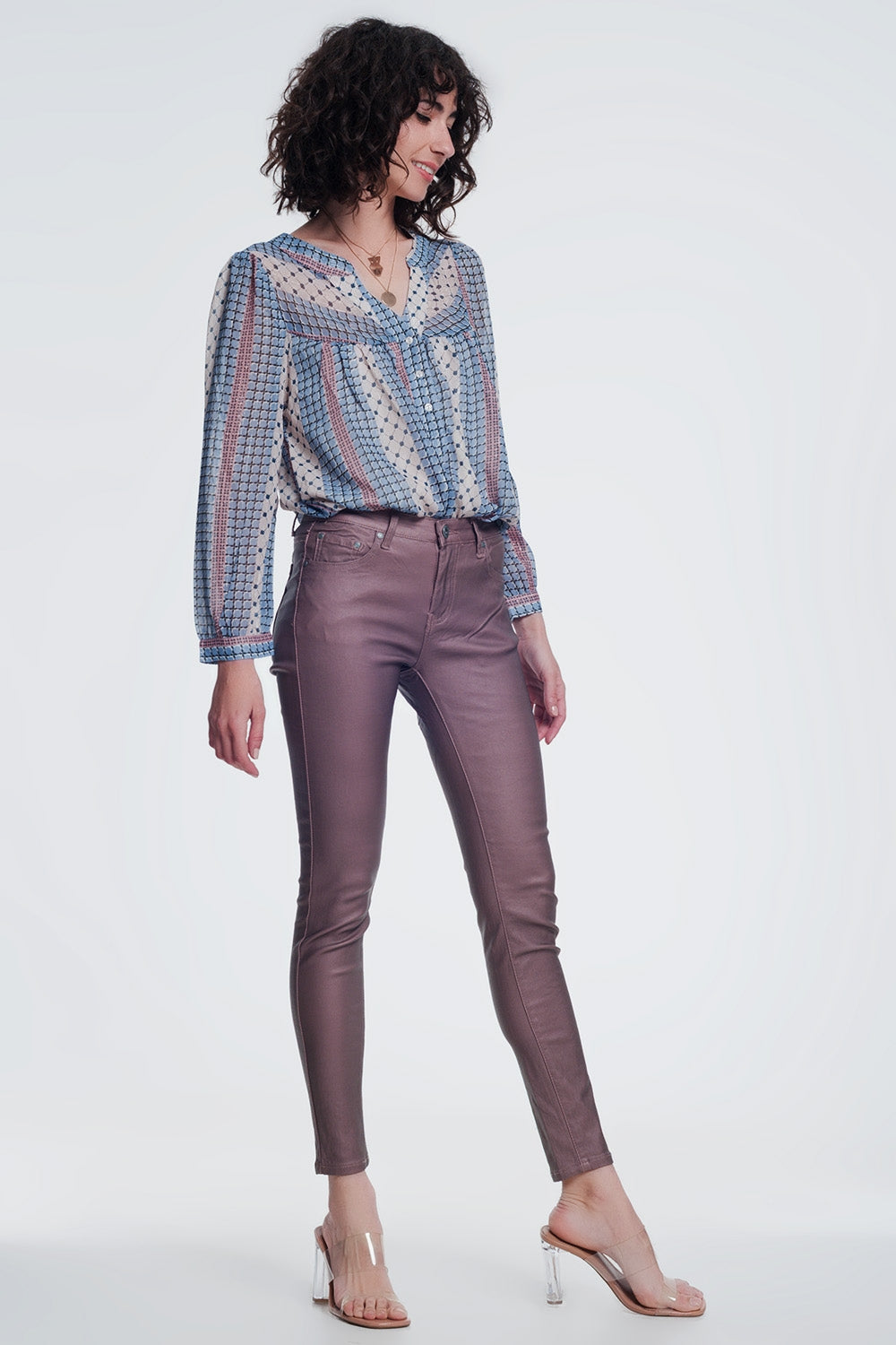 Pantalones ajustados de talle alto en rosa