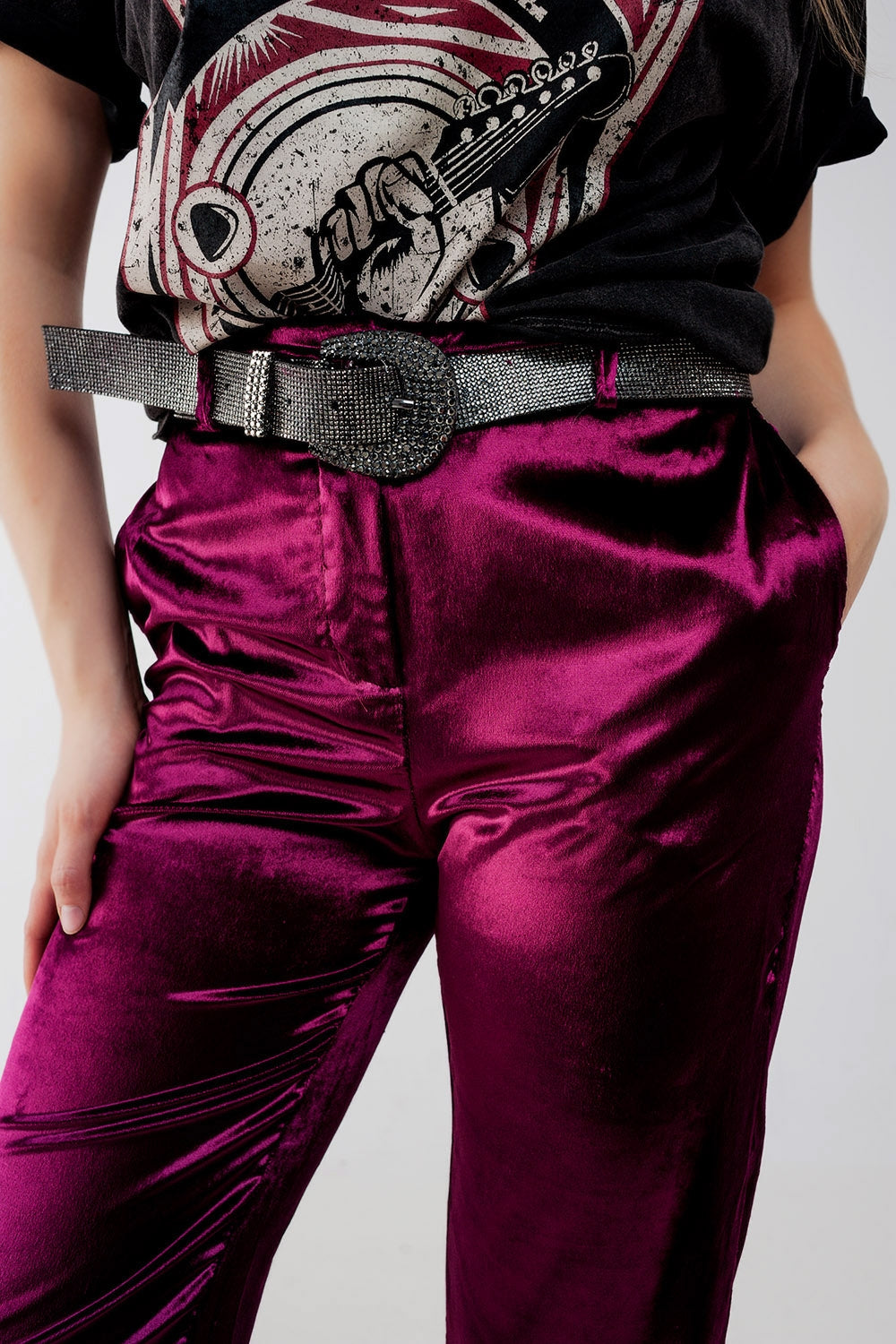 Pantalones de pernera recta en terciopelo morado