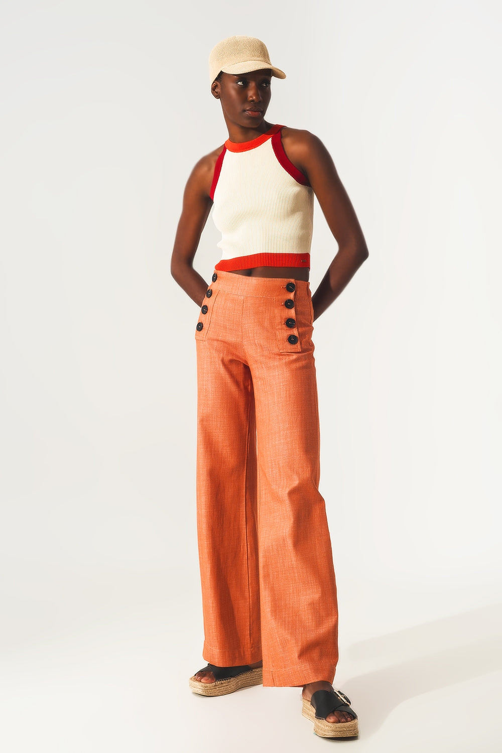 Pantalones en naranja estilo marine con botones