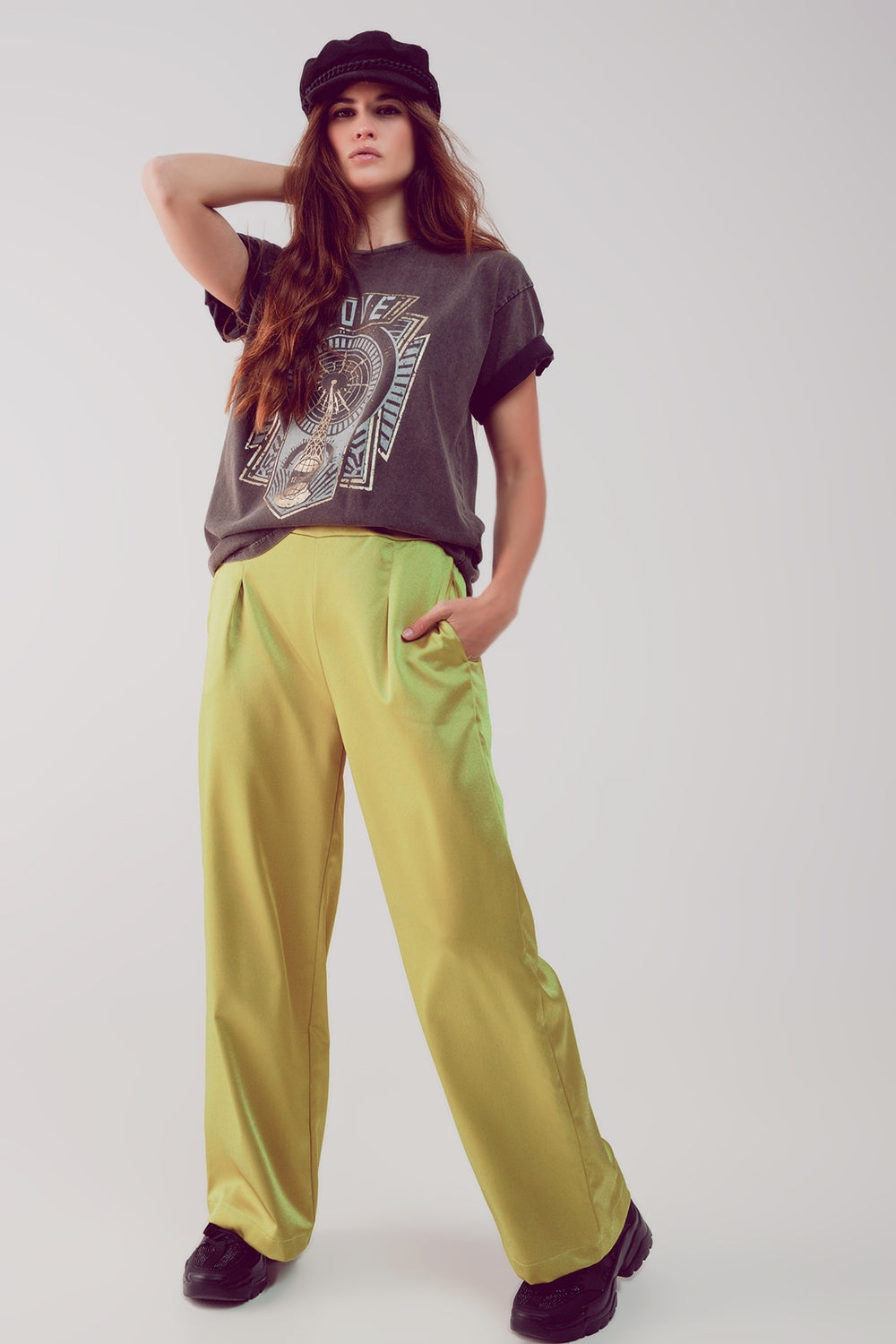 Pantalones lima de pernera ancha de satén