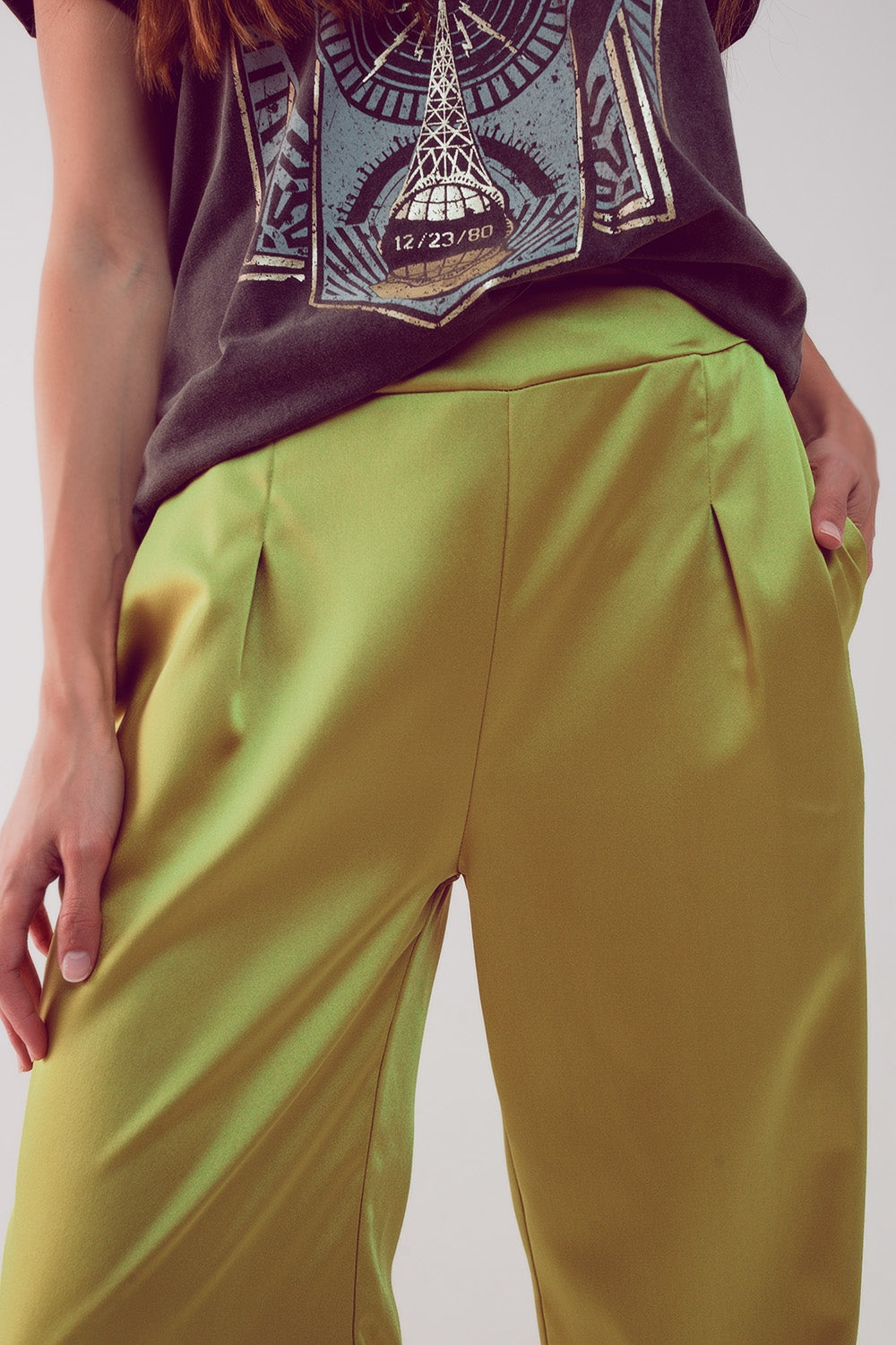 Pantalones lima de pernera ancha de satén