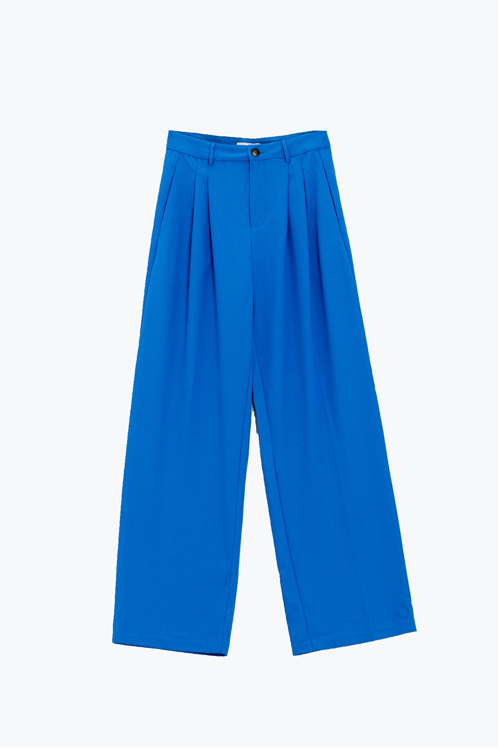 Pantalones rectos con bolsillos laterales y pinzas en azul