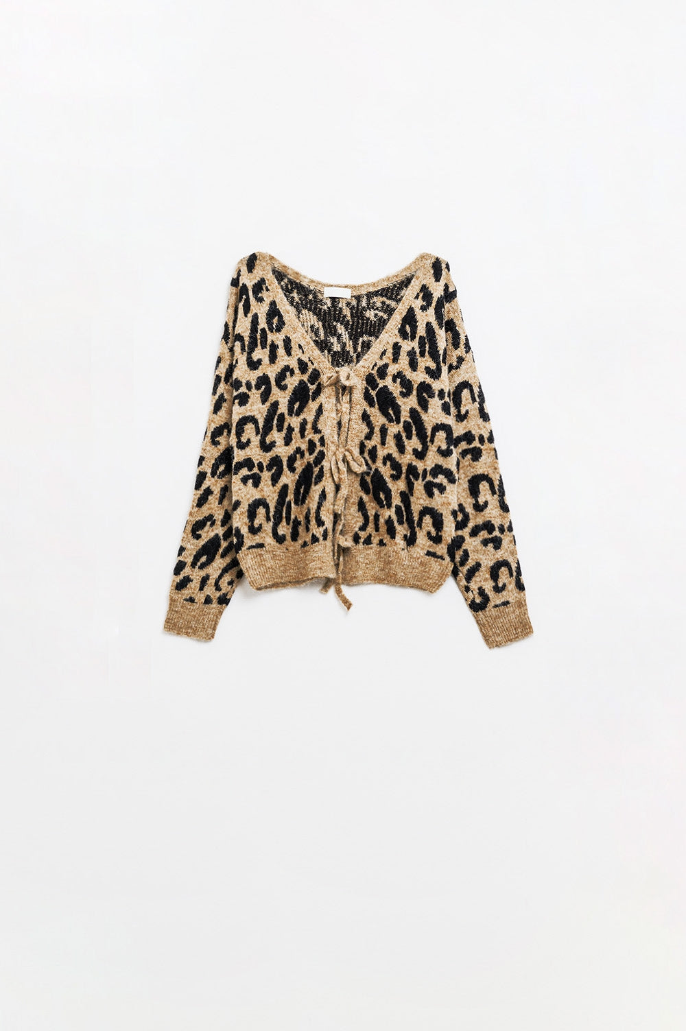 Rebeca de manga larga con estampado de leopardo y detalle de lazos