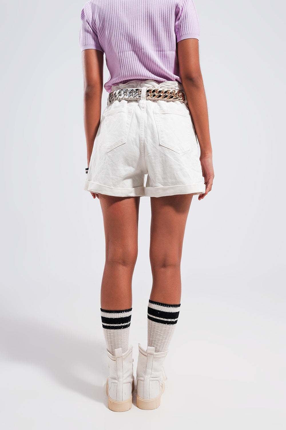 Shorts vaqueros blanco con cintura paperbag