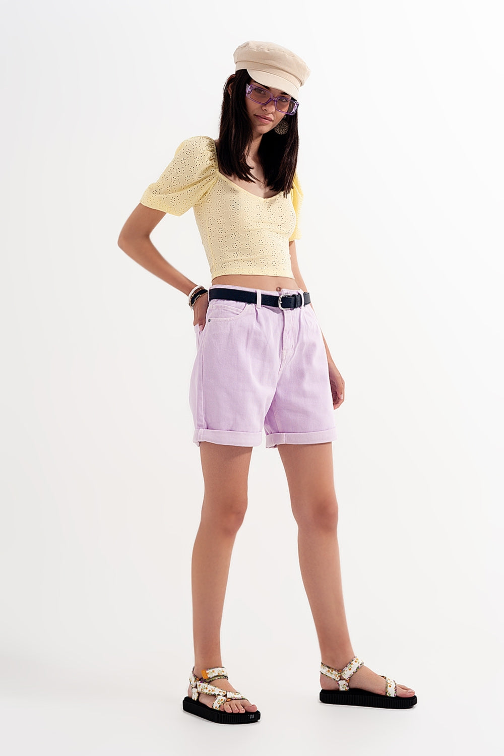 Shorts vaqueros Mom en lila