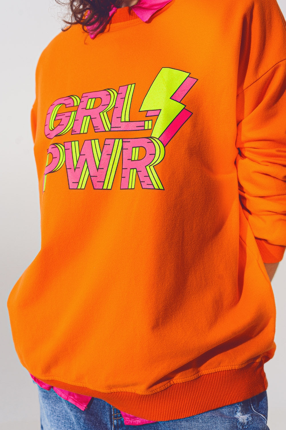Sudadera GRL PWR Text en Naranja