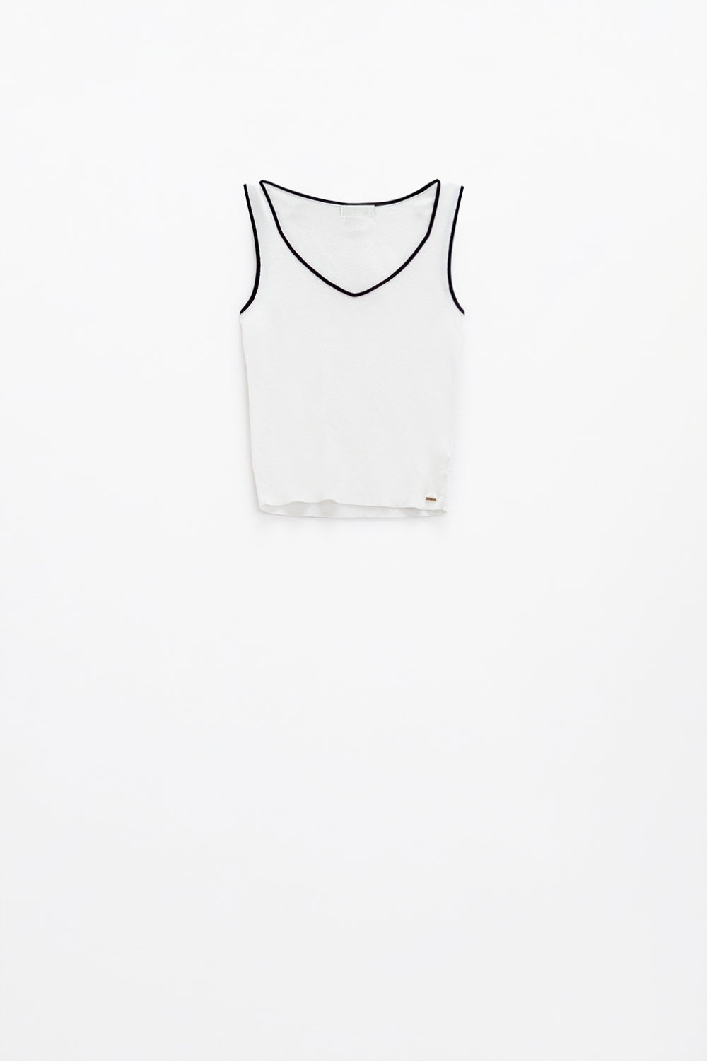 Top Blanco Sin Mangas Con Escote Crew Neckline Y Ribete Negro