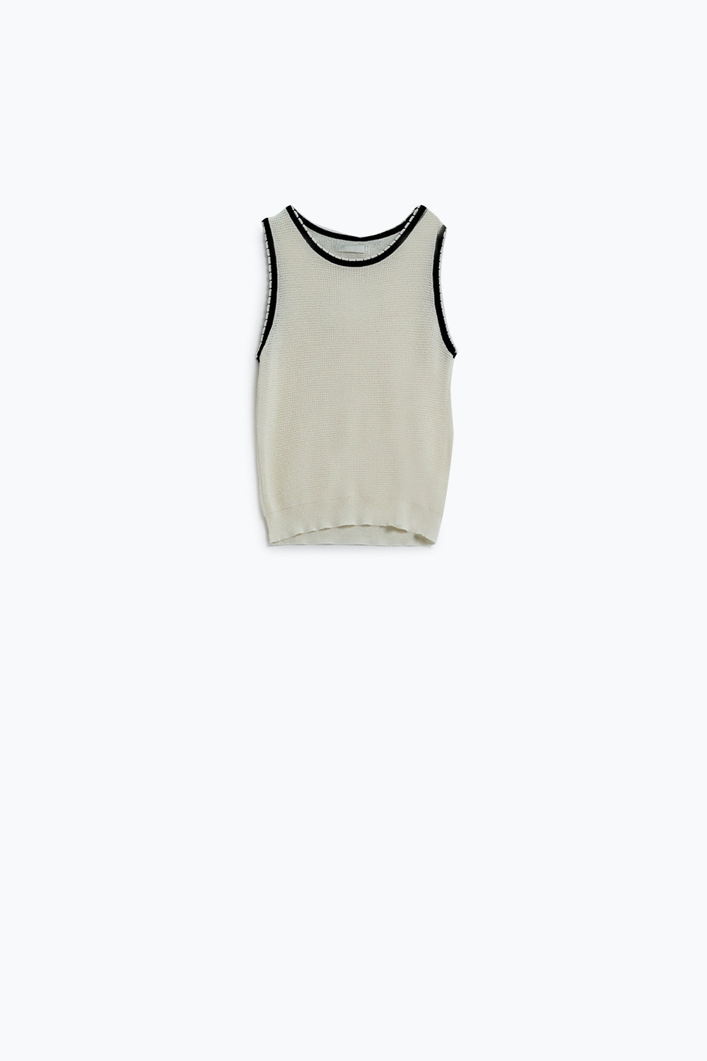 Top blanco sin mangas de punto con detalle de ribete blanco y negro