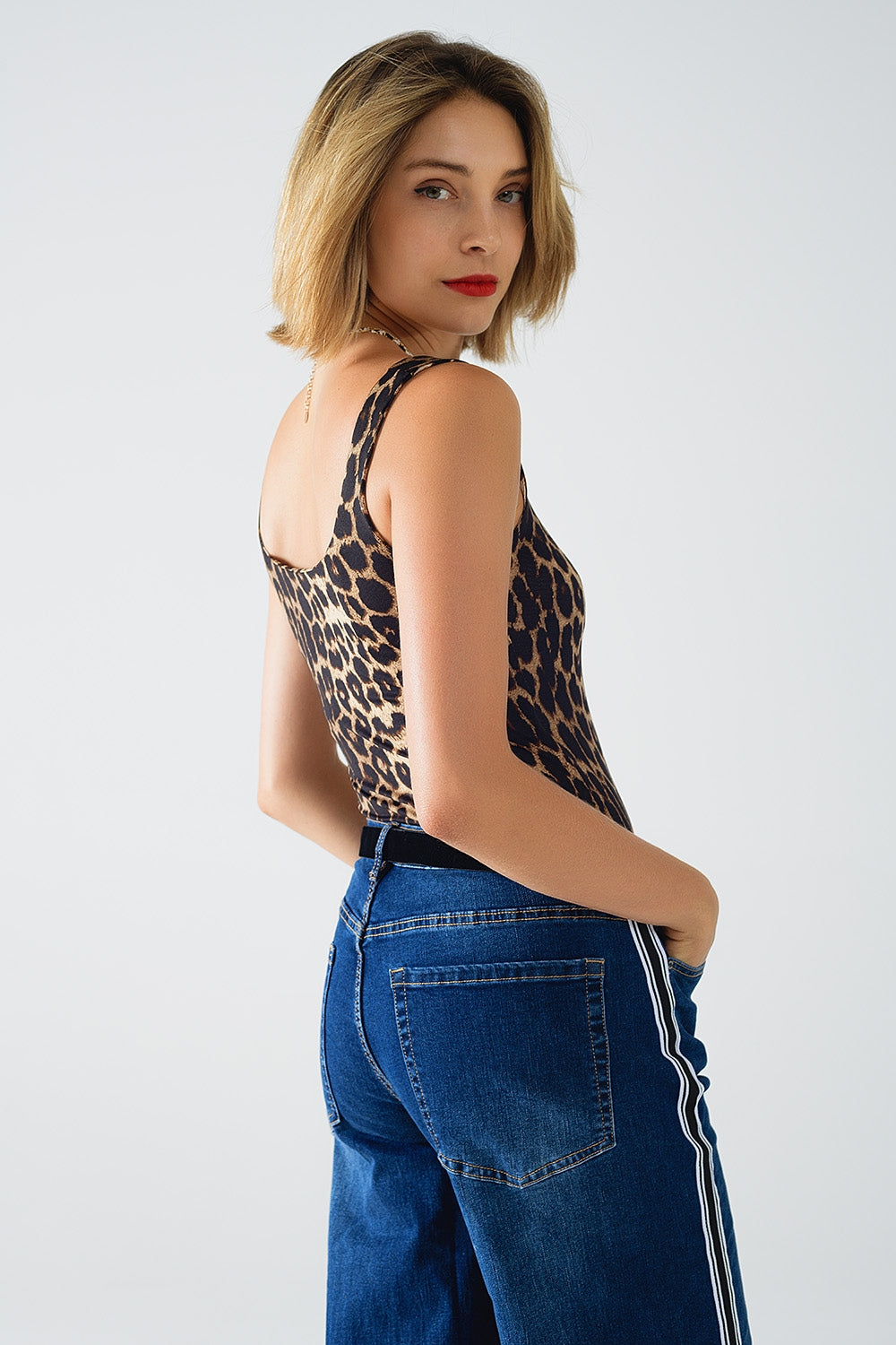 Top de tirantes de Spandex con estampado de leopardo