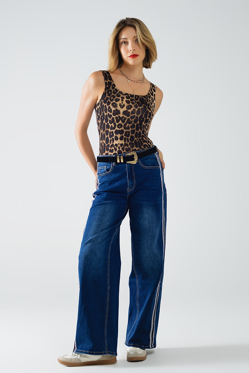 Top de tirantes de Spandex con estampado de leopardo