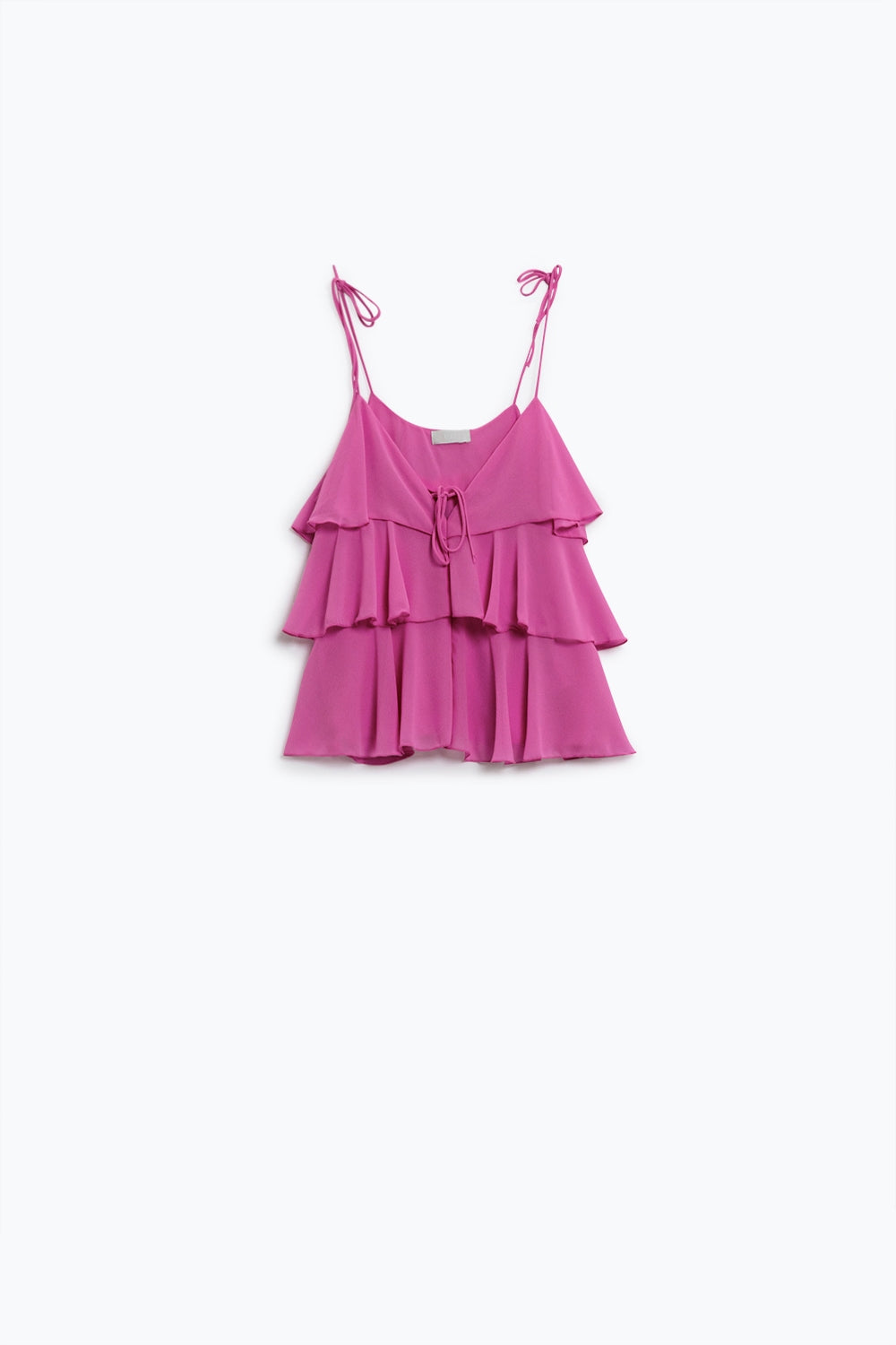 Top de volantes con tirantes finos en fucsia