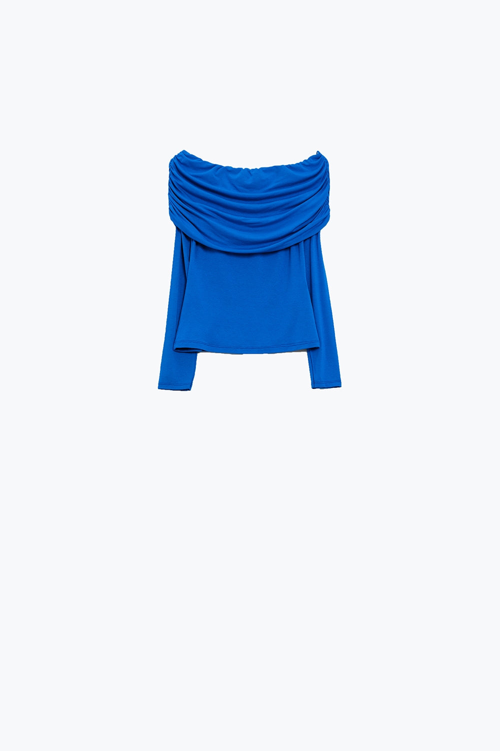 Top sin hombros escote barco en azul